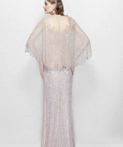 Primavera Couture - 1986 Beaded Scoop Fitted Dress With Overlay Formal Gowns