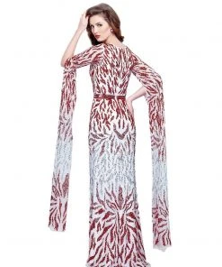 Primavera Couture - 1988 Full-Length Poet Sleeves Sheath Gown Formal Gowns