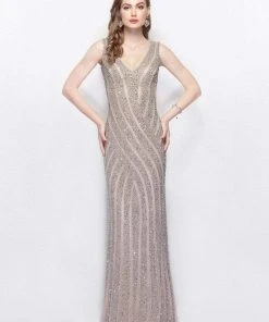 Primavera Couture - 1994 Bedazzled V-neck Sheath Dress