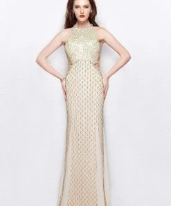 Formal Gowns Primavera Couture - 3035 Halter Embellished Strappy Back Evening Gown