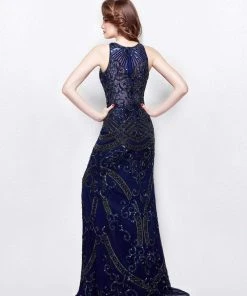 Formal Gowns Primavera Couture - 3037 Beaded Jewel Neck Sheath Dress