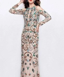 Primavera Couture - 3044 Sequined Jewel Long Sleeves Gown 8 Primavera Couture - 3044 Sequined Jewel Long Sleeves Gown