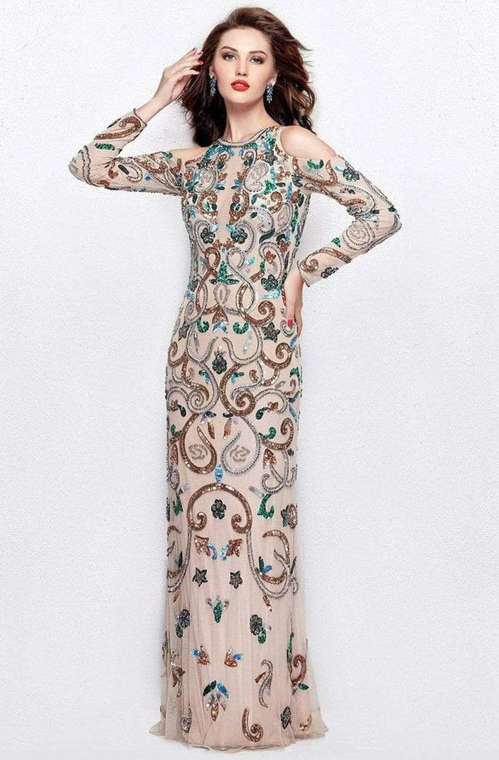 Primavera Couture - 3044 Sequined Jewel Long Sleeves Gown 5 Primavera Couture - 3044 Sequined Jewel Long Sleeves Gown