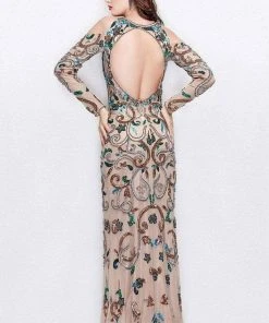 Primavera Couture - 3044 Sequined Jewel Long Sleeves Gown 9 Primavera Couture - 3044 Sequined Jewel Long Sleeves Gown