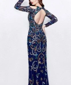 Primavera Couture - 3044 Sequined Jewel Long Sleeves Gown 7 Primavera Couture - 3044 Sequined Jewel Long Sleeves Gown