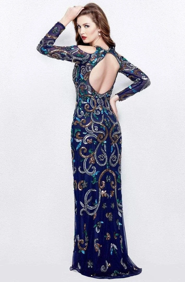 Primavera Couture - 3044 Sequined Jewel Long Sleeves Gown 4 Primavera Couture - 3044 Sequined Jewel Long Sleeves Gown