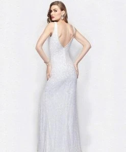 Primavera Couture - 3057 Shimmering Deep V-Cut Evening Gown Formal Gowns