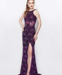 Formal Gowns Primavera Couture - 3062 Sequined Jewel Gown With Slit