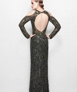 Primavera Couture - 3081 Beaded Long Sleeve Fitted Dress Formal Gowns