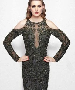 Primavera Couture - 3081 Beaded Long Sleeve Fitted Dress Formal Gowns