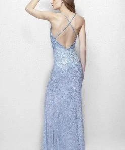 Primavera Couture - 3091 Sequined Sheath Gown With Slit