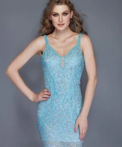 Primavera Couture - 3115 Fully Beaded Plunging Sweetheart Sheath Dress
