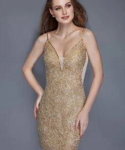 Primavera Couture - 3120 Spaghetti Straps V Neck Sequin Fitted Dress Cocktail Dresses