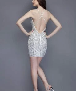 Primavera Couture - 3138 Embellished Plunging V-neck Cocktail Dress - 1 Pc Ivory In Size 18 Available Cocktail Dresses 6 Primavera Couture - 3138 Embellished Plunging V-neck Cocktail Dress - 1 Pc Ivory In Size 18 Available Cocktail Dresses