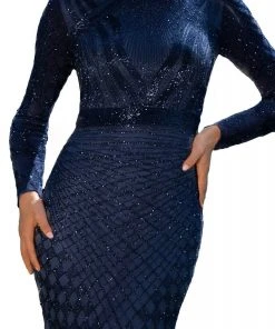 Primavera Couture - 3172 High Neck Beaded Long Sleeve Sheath Gown Formal Gowns