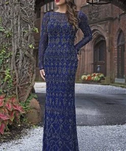 Formal Gowns Primavera Couture - 3181 Sequined Long Sleeves Sheath Gown