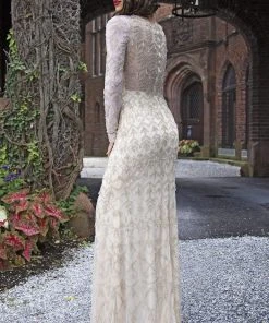 Formal Gowns Primavera Couture - 3181 Sequined Long Sleeves Sheath Gown