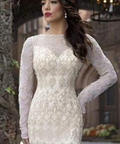 Formal Gowns Primavera Couture - 3181 Sequined Long Sleeves Sheath Gown
