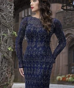 Formal Gowns Primavera Couture - 3181 Sequined Long Sleeves Sheath Gown