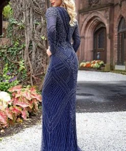 Formal Gowns Primavera Couture - 3189 Bead Embellished Long Sleeves Gown 12 Formal Gowns Primavera Couture - 3189 Bead Embellished Long Sleeves Gown