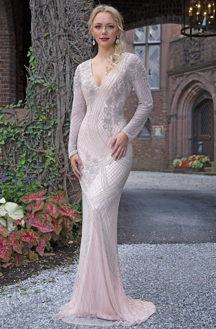 Formal Gowns Primavera Couture - 3189 Bead Embellished Long Sleeves Gown 3 Formal Gowns Primavera Couture - 3189 Bead Embellished Long Sleeves Gown
