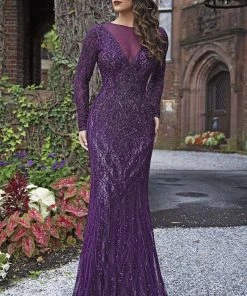 Primavera Couture - 3192 Sequined Long Sleeves Sheath Gown