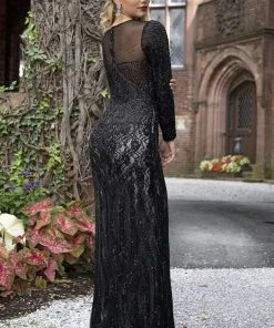 Primavera Couture - 3192 Sequined Long Sleeves Sheath Gown