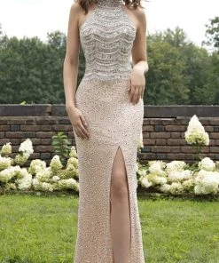 Formal Gowns Primavera Couture - 3203 Sequined High Halter Back Cutout Gown