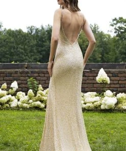 Primavera Couture - 3207 Sheer Plunging Neck Fully Beaded Evening Gown Formal Gowns