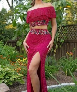 Primavera Couture - 3215 Two-Piece Floral Sequined Off Shoulder Gown 15 Primavera Couture - 3215 Two-Piece Floral Sequined Off Shoulder Gown