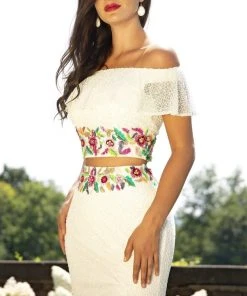 Primavera Couture - 3215 Two-Piece Floral Sequined Off Shoulder Gown 11 Primavera Couture - 3215 Two-Piece Floral Sequined Off Shoulder Gown