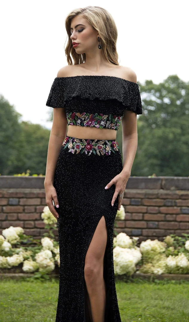 Primavera Couture - 3215 Two-Piece Floral Sequined Off Shoulder Gown 8 Primavera Couture - 3215 Two-Piece Floral Sequined Off Shoulder Gown