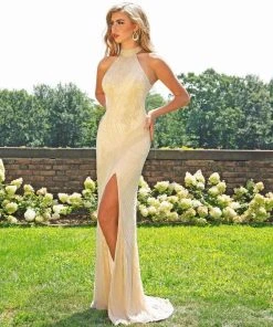 Primavera Couture - 3218 Embellished High Halter Sheath Dress Formal Gowns