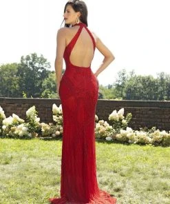 Primavera Couture - 3218 Embellished High Halter Sheath Dress Formal Gowns