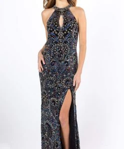 Formal Gowns Primavera Couture - 3219 Bead Embellished Gown With Slit