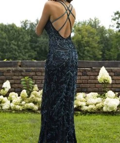 Primavera Couture - 3220 Beaded Trailing Foliage High Slit Gown 11 Primavera Couture - 3220 Beaded Trailing Foliage High Slit Gown