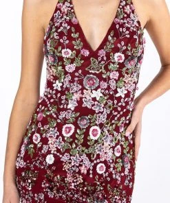 Primavera Couture - 3221 Floral Embellished Backless Sheath Gown