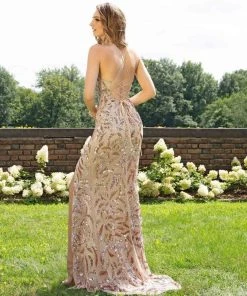 Formal Gowns Primavera Couture - 3223 Strappy Plunging V Neck Gown With Slit 9 Formal Gowns Primavera Couture - 3223 Strappy Plunging V Neck Gown With Slit