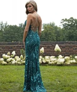 Formal Gowns Primavera Couture - 3223 Strappy Plunging V Neck Gown With Slit 12 Formal Gowns Primavera Couture - 3223 Strappy Plunging V Neck Gown With Slit