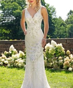 Primavera Couture - 3232 Bedazzled Plunging V-neck Sheath Dress Formal Gowns