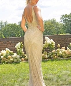 Primavera Couture - 3234 Embellished Plunging V-neck Fitted Dress 12 Primavera Couture - 3234 Embellished Plunging V-neck Fitted Dress