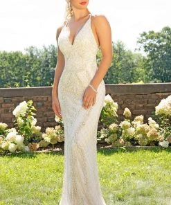 Primavera Couture - 3236 Embellished Plunging V-neck Sheath Dress