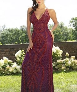 Primavera Couture - 3236 Embellished Plunging V-neck Sheath Dress