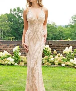 Primavera Couture - 3236 Embellished Plunging V-neck Sheath Dress