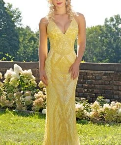 Primavera Couture - 3236 Embellished Plunging V-neck Sheath Dress