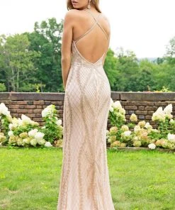 Primavera Couture - 3236 Embellished Plunging V-neck Sheath Dress