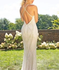 Primavera Couture - 3236 Embellished Plunging V-neck Sheath Dress