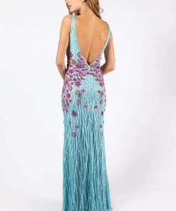 Formal Gowns Primavera Couture - 3238 Floral Embellished V-neck Sheath Dress