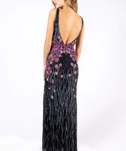 Formal Gowns Primavera Couture - 3238 Floral Embellished V-neck Sheath Dress