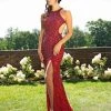 Formal Gowns Primavera Couture - 3241 Sequined Halter Sheath Dress With Slit